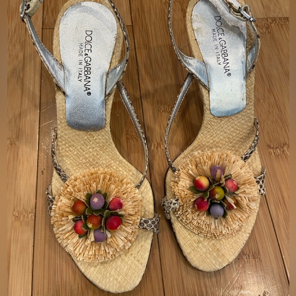 DOLCE & GABBANA shoes Raffia & Fruit Snakeskin Slingback Sandals Heels - Picture 3 of 14